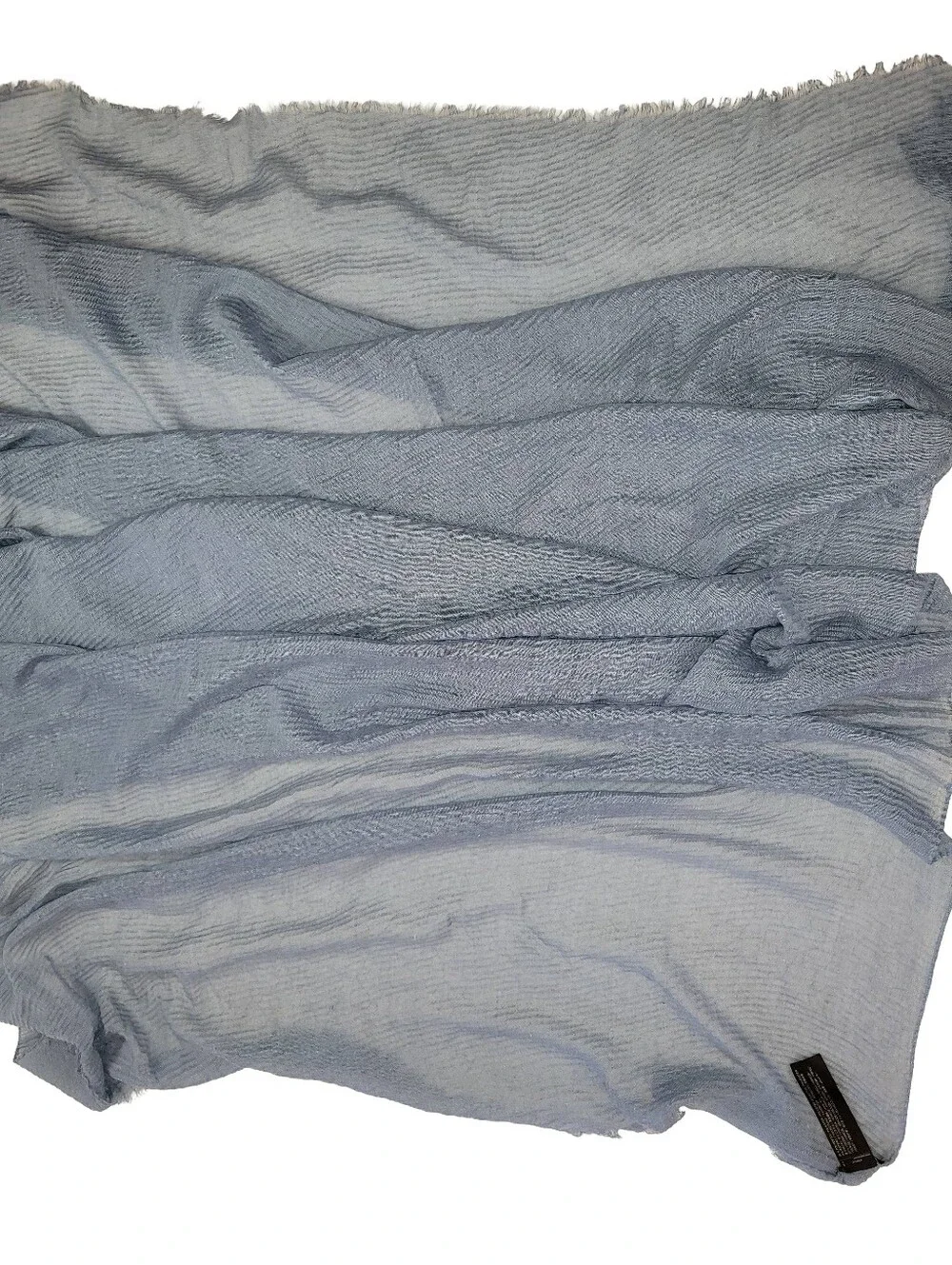 MANGO Lightweight Blue Scarf Wrap Large Oversized Frayed Edge Accessory